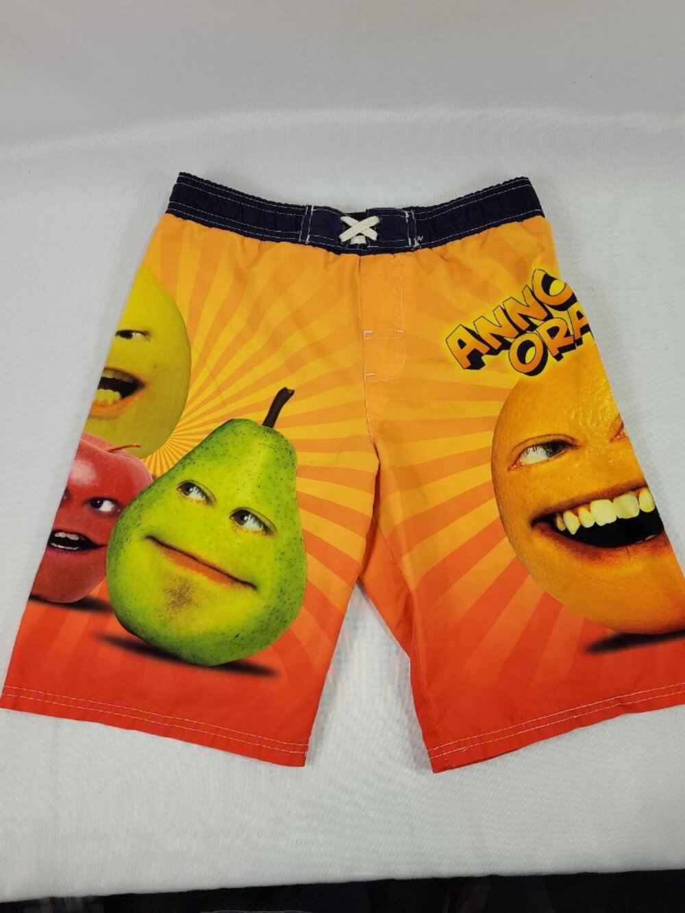 Annoying Orange Swim Trunks Orange Plaid Lined Shorts Boy's size Small